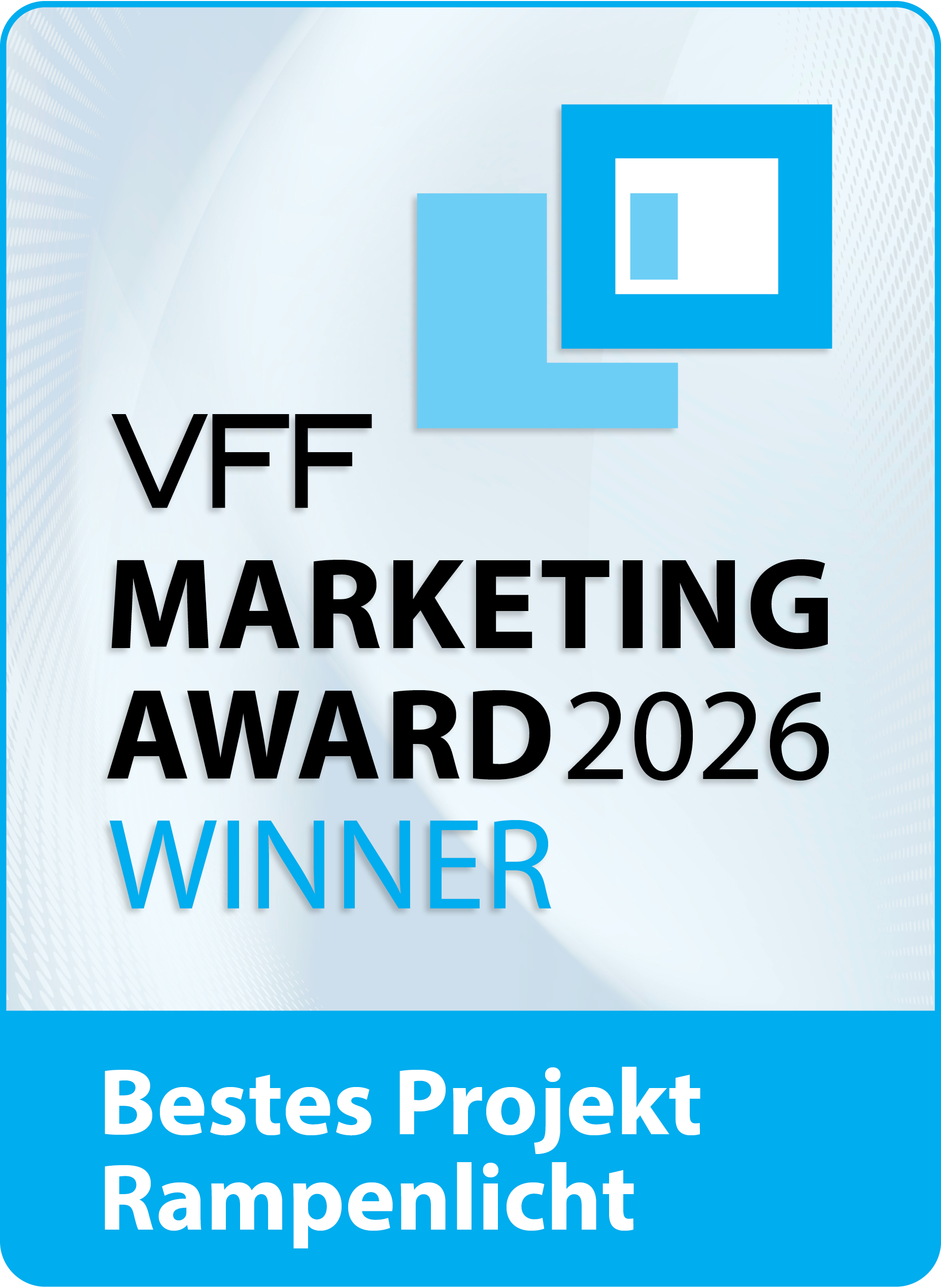VFF MarketingAward 2026 Digitales Siegel 05.26 Rampenlicht
