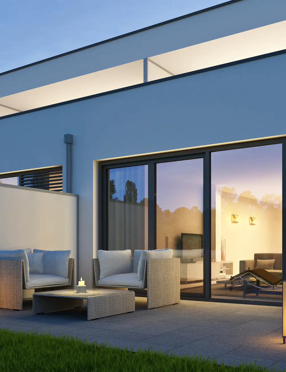 fenster koennen mehr terasse abends